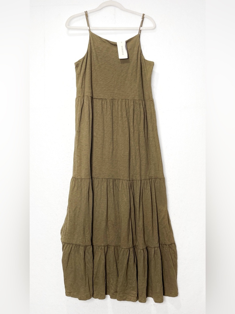 Z Supply Rory Tiered Slub Maxi Dress Olive GreenSize Large NWT 100% Cotton Comfy - Picture 3 of 10